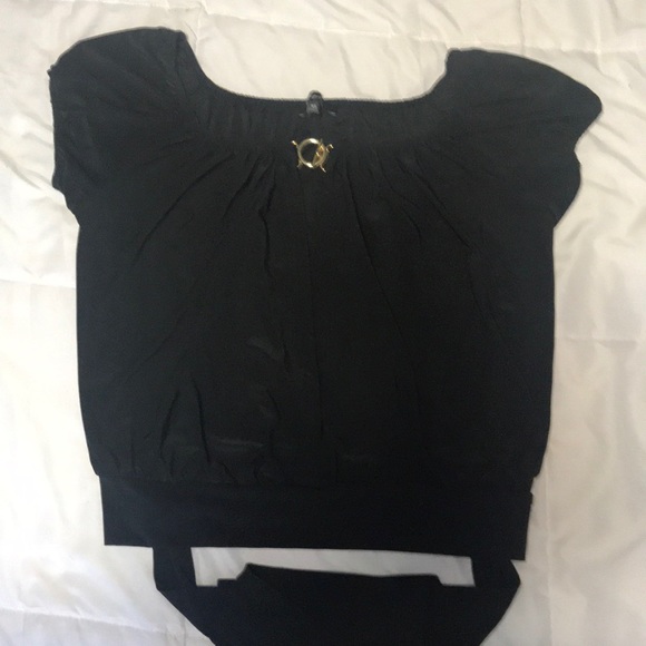 Wrap front dressy black top with gold clasp - Picture 3 of 5